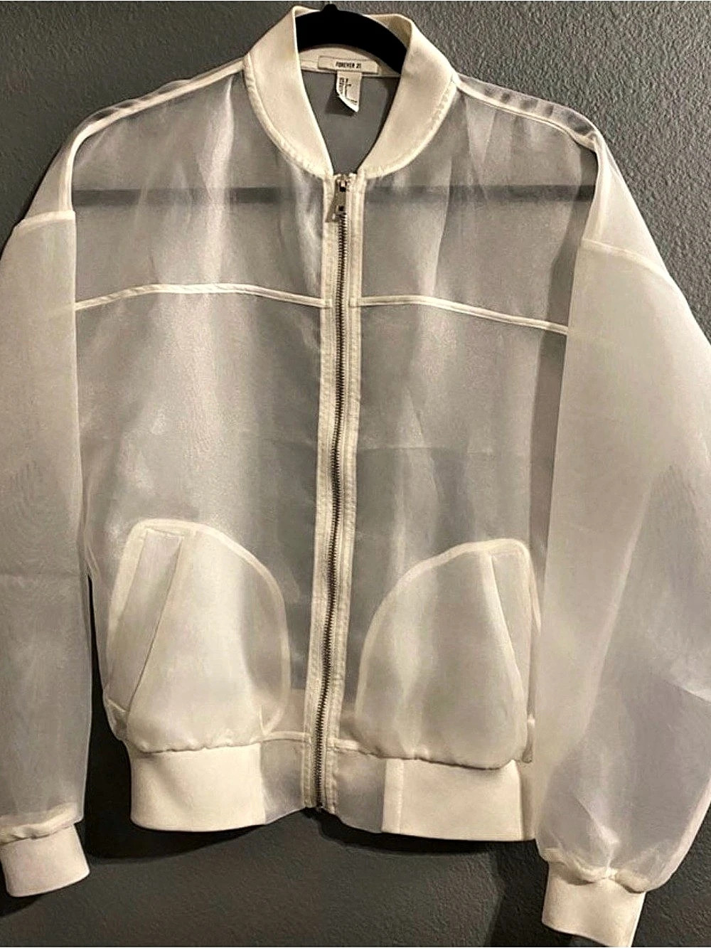 Forever 21 Sheer Bomber Jacket White Small